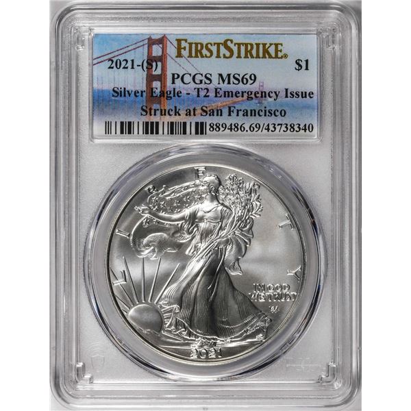 2021-(S) Type 2 $1 American Silver Eagle Coin PCGS MS69 First Strike Emergency Issue