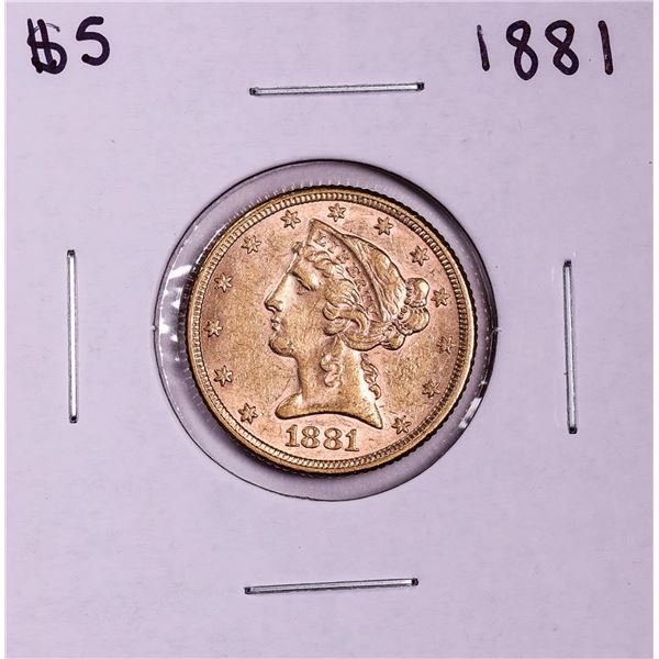 1881 $5 Liberty Head Half Eagle Gold Coin