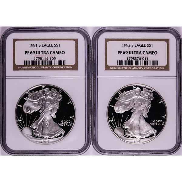 Lot of 1991-1992 $1 Proof American Silver Eagle Coins NGC PF69 Ultra Cameo