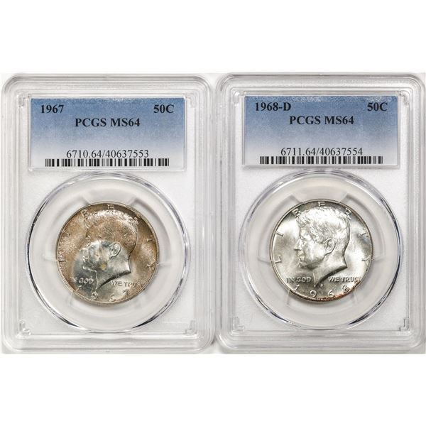 Lot of 1967 & 1968-D Kennedy Half Dollar Coins PCGS MS64