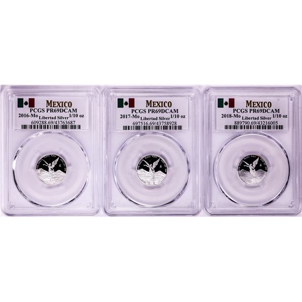 2016-2018-Mo Mexico Proof 1/10 oz Silver Libertad Coins PCGS PR69DCAM