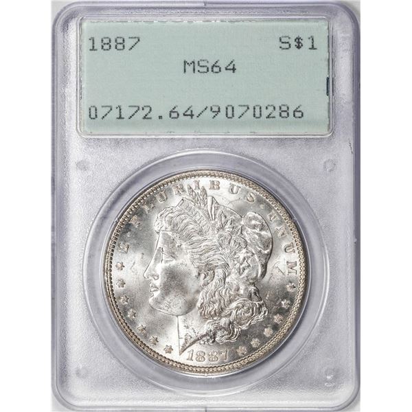 1887 $1 Morgan Silver Dollar Coin PCGS MS64 Green Rattler Holder