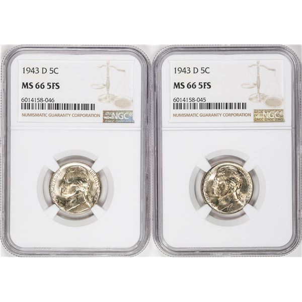 Lot of (2) 1943-D Jefferson Nickel Coins NGC MS66 5FS