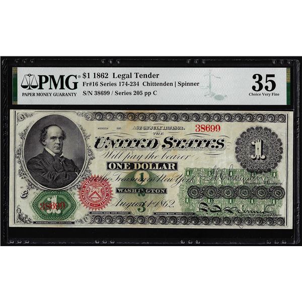1862 $1 Legal Tender Note Fr.16 PMG Choice Very Fine 35