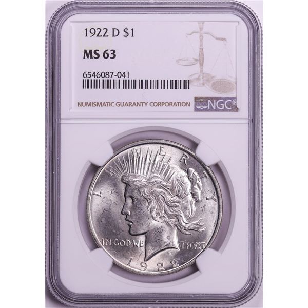 1922-D $1 Peace Silver Dollar Coin NGC MS63