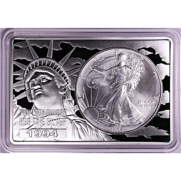 1994 $1 American Silver Eagle Coin & 2oz Silver Bar Set