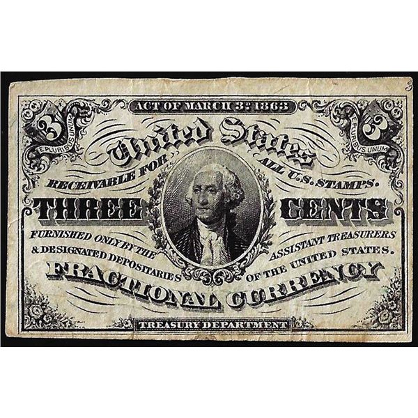 March 3, 1863 Third Issue Three Cents Fractional Currency Note