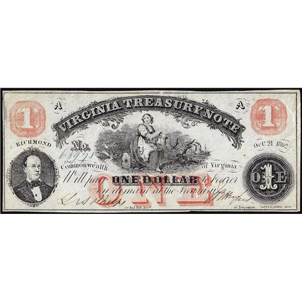 1862 $1 Virginia Treasury Obsolete Note