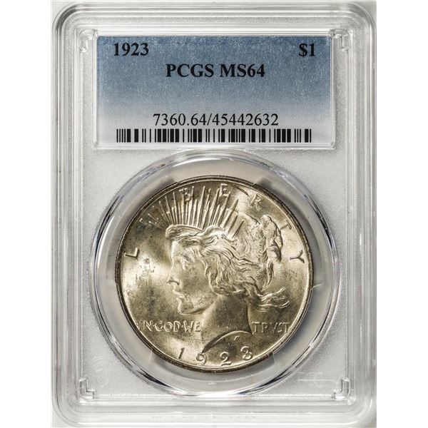 1923 $1 Peace Silver Dollar Coin PCGS MS64