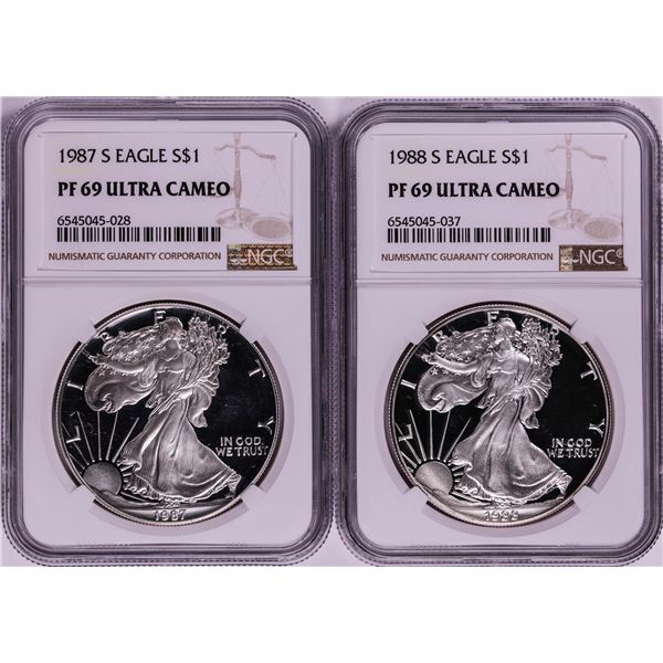 Lot of 1987-1988 $1 Proof American Silver Eagle Coins NGC PF69 Ultra Cameo