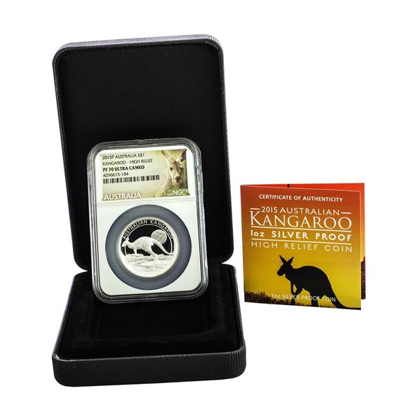 2015P Australia $1 Proof Kangaroo High Relief 1oz Silver Coin NGC PF70 Ultra Cameo