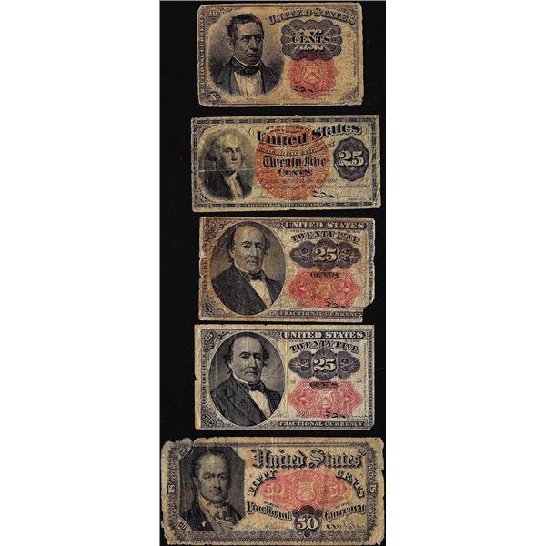 Lot of 10/25/25/25/50 Cent Fractional Currency Notes