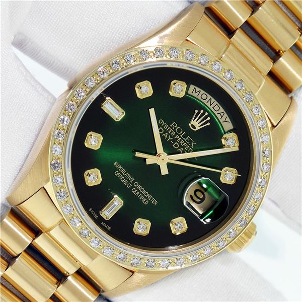 Rolex Men's 18K Yellow Gold Diamond Day Date Presidential Wristwatch