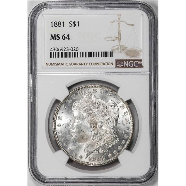 1881 $1 Morgan Silver Dollar Coin NGC MS64