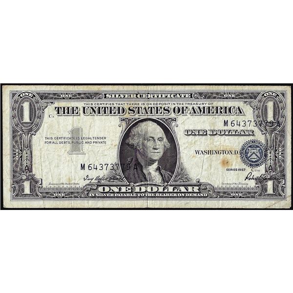 1957 $1 Silver Certificate Note Misaligned Overprint Error