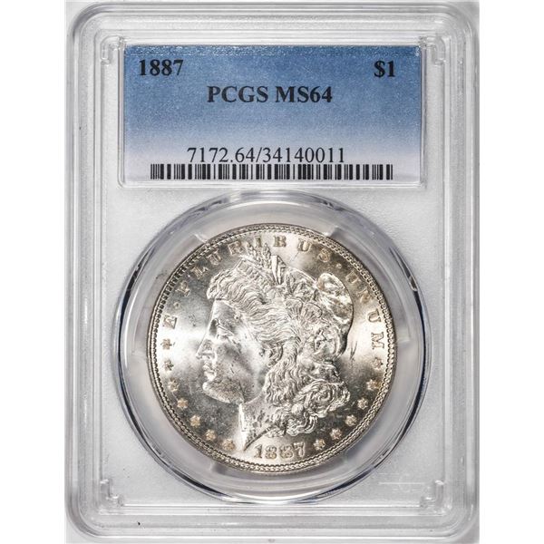 1887 $1 Morgan Silver Dollar Coin PCGS MS64 Nice Color