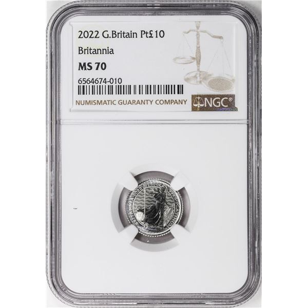 2022 Great Britain 10 Pounds Britannia 1/10oz Platinum Coin NGC MS70