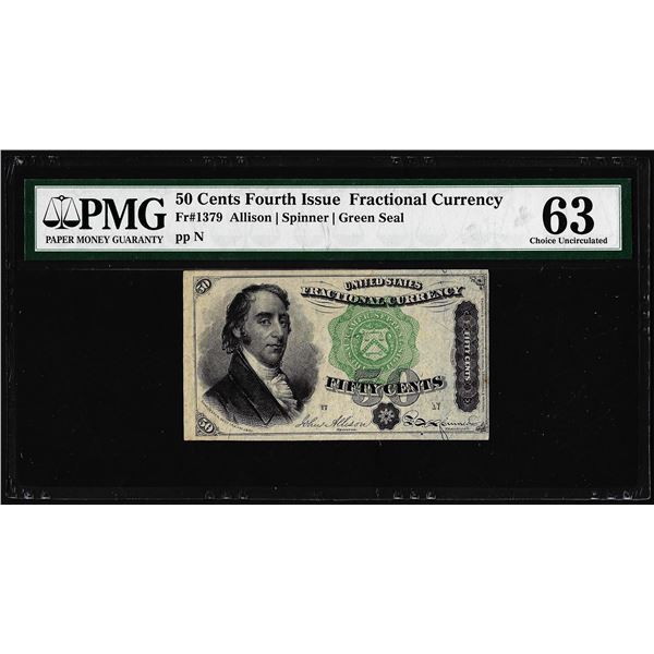 1863 Fourth Issue 50 Cent Fractional Currency Note Fr.1379 PMG Choice Uncirculated 63