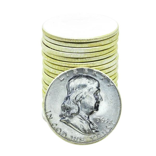 Roll of (20) Brilliant Uncirculated 1963 Franklin Half Dollar Coins