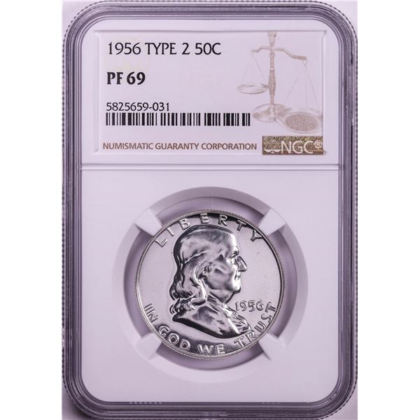 1956 Type 2 Proof Franklin Half Dollar Coin NGC PF69