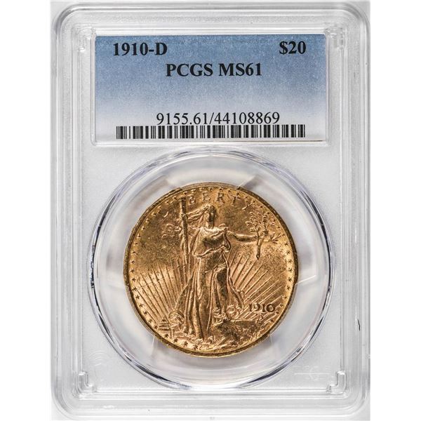 1910-D $20 St Gaudens Double Eagle Gold Coin PCGS MS61