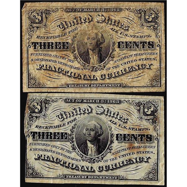 lot of (2) March 3, 1863 3 Cent 3rd Issue Fractional Note