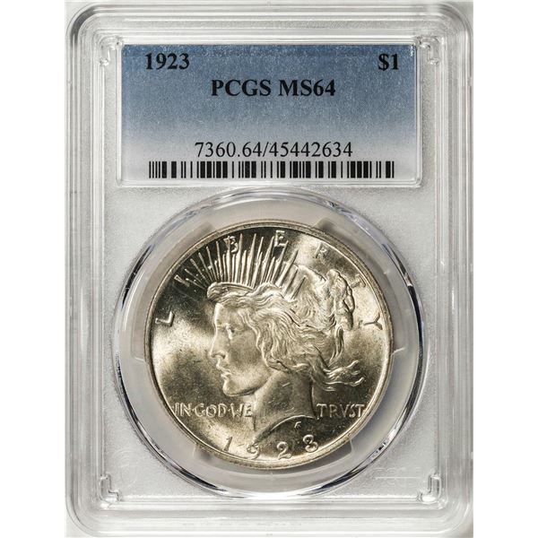 1923 $1 Peace Silver Dollar Coin PCGS MS64