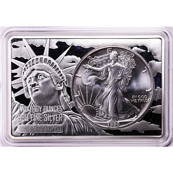 1990 $1 American Silver Eagle Coin & 2oz Silver Bar Set