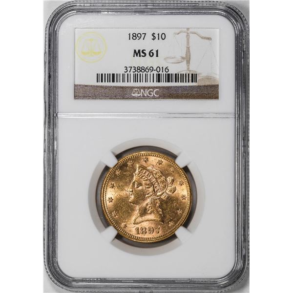 1897 $10 Liberty Head Eagle Gold Coin NGC MS61