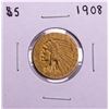 Image 1 : 1908 $5 Indian Head Half Eagle Gold Coin
