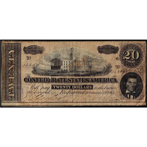 1864 $20 Confederate States of America Note