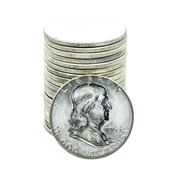 Roll of (20) Brilliant Uncirculated 1963 Franklin Half Dollar Coins