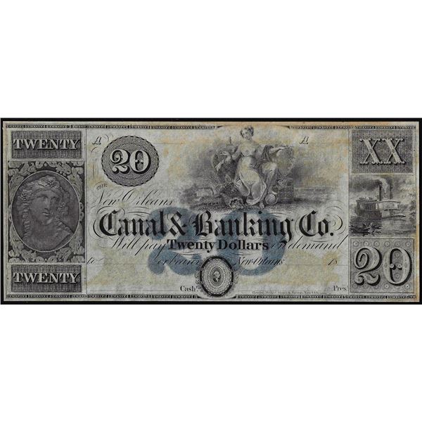 1800's $20 Canal and Banking Co. New Orleans, LA Obsolete Note