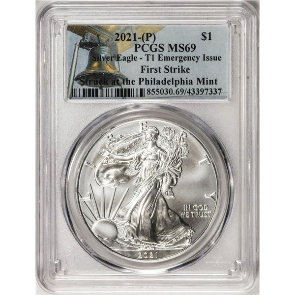 2021-(P) Type 1 $1 American Silver Eagle Coin PCGS MS69 First Strike Emergency Issue