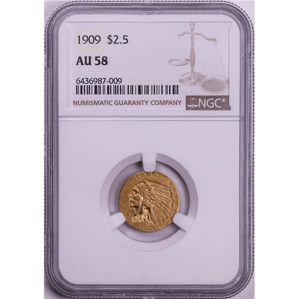 1909 $2 1/2 Indian Head Quarter Eagle Gold Coin NGC AU58