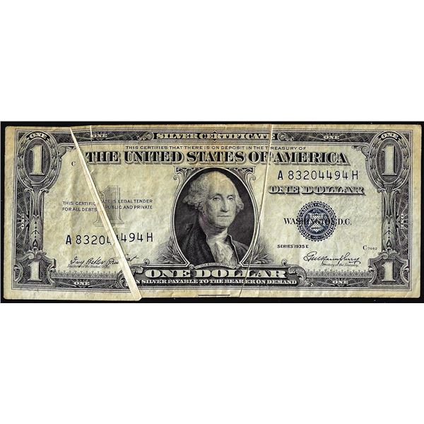 1935E $1 Silver Certificate Note Multiple Gutter Fold Errors