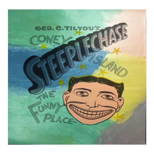 Steve Kaufman "Steepechase, Coney Island" Original Mixed Media On Canvas