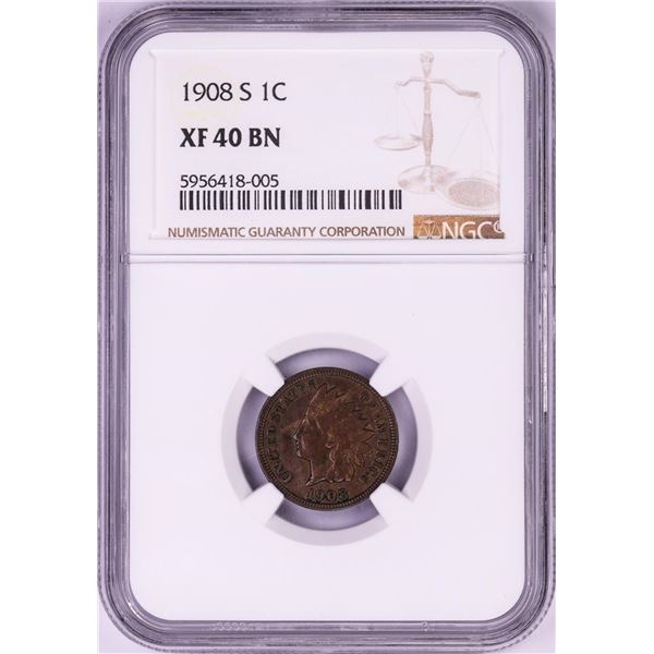 1908-S Indian Head Cent Coin NGC XF40BN