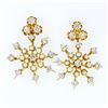 Vintage 14k Gold 2.75 ctw Diamond & Pearl Earrings w/ Snowflake Dangle Enhancers