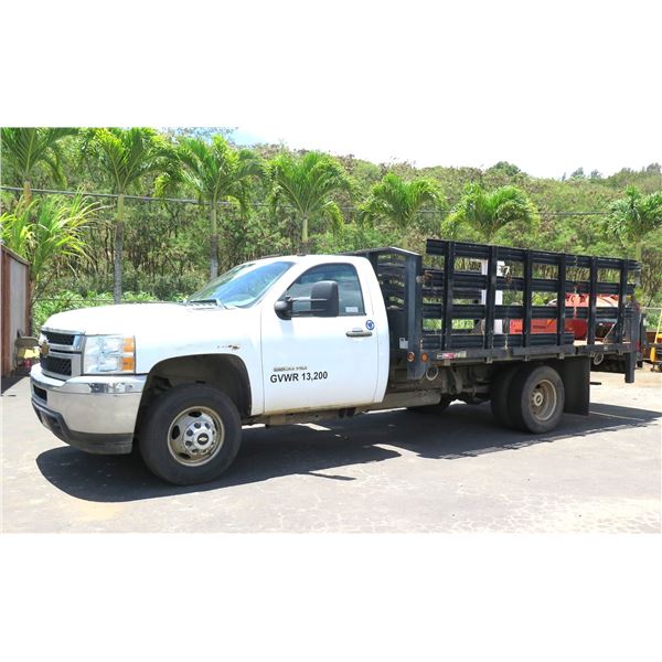 2012 Chevy Silverado 3500HD Stakebed Truck w/ Lift Gate & Liftmore Crane, Lic. 347TTW (Starts & Runs
