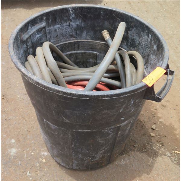 Plastic Waste Can & Misc Hose w/ Fittings