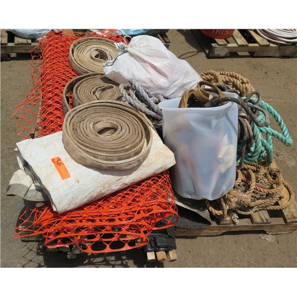 Pallet Misc Fire Hose, Plastic Red Construction Fencing, Suprotek Rebar Caps, Ropes, etc