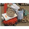 Image 1 : Pallet Misc Fire Hose, Plastic Red Construction Fencing, Suprotek Rebar Caps, Ropes, etc