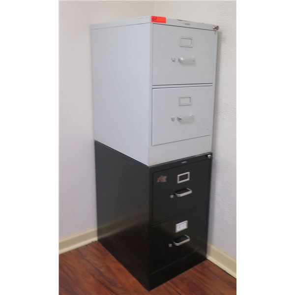 Qty 2 Metal 2-Drawer File Cabinets White HON & Black