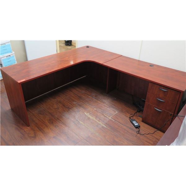 Wooden "L" Shaped Desk w/ 3 Drawers 84"x72" x 30"W