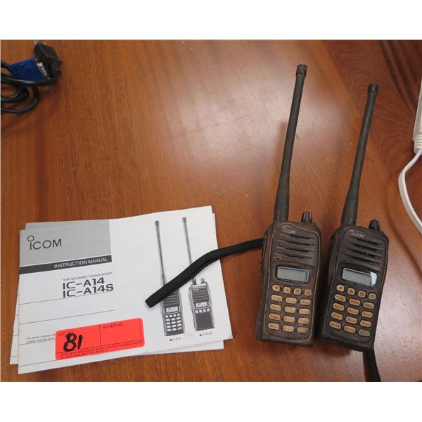 Qty 2 iCom Handheld 2-Way Radios IC-A14 w/ Belt Clip