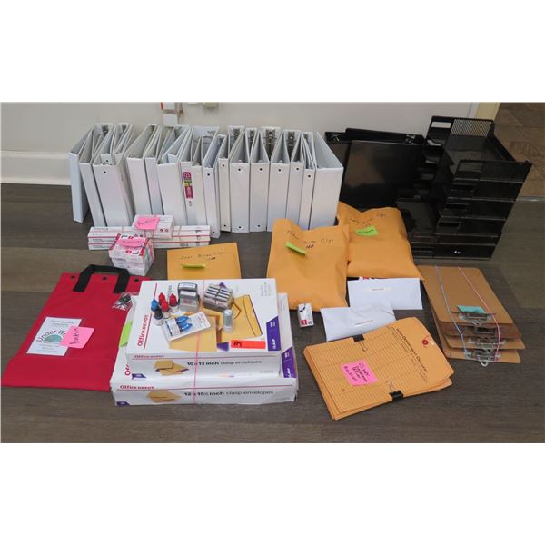 Misc Office Supplies: Binders, Envelopes, Ink, Stamps, Organizers, etc