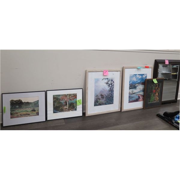 Qty 6 Framed Artwork: Landscapes, etc Misc Sizes