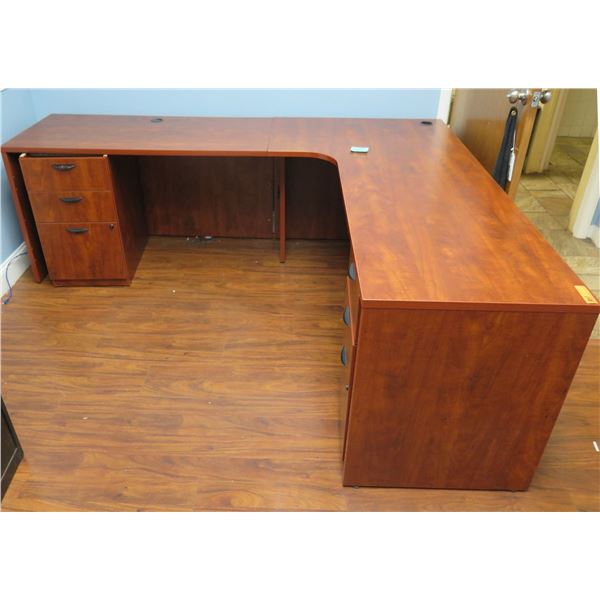 Wooden "L" Shaped Desk w/ 6 Drawers 84"x72" x 24"W