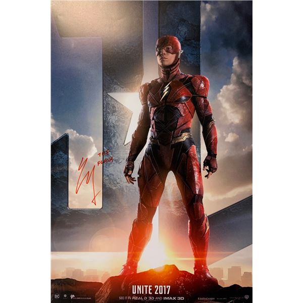 Erza Miller Autographed Justice League Poster
